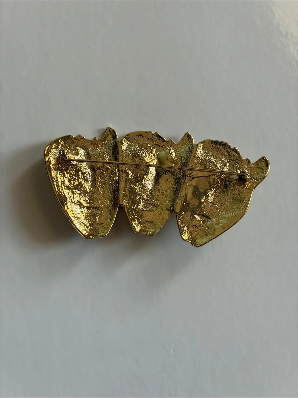 Vintage Gold Tone Triple Face Brooch Pin - Women Accessories